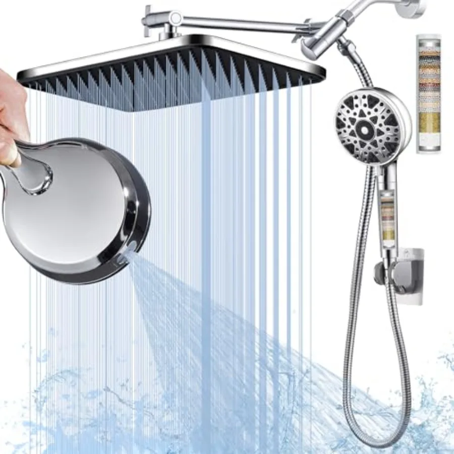 

Dual shower Head with Handheld and Filter-14'' Rainfall ShowerHead, High Pressure Handheld Shower Head with Filters for Hard Wa