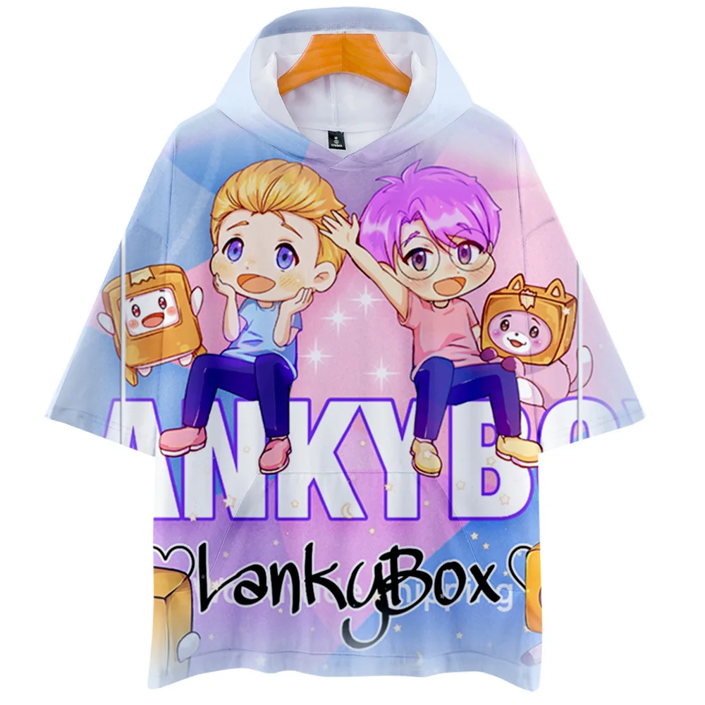 تي شيرت فضفاض مناسب بقلنسوة كاجوال Sle للرجال والنساء LankyBox Viral Internet Celebri Faion لربيع وصيف رقيق... #1