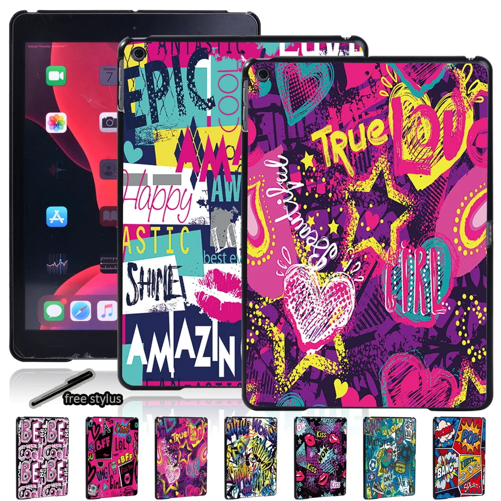 Graffiti Art Pattern Slim Tablet Case for Apple iPad 10.2 inch 9th Generation 2021 Durable Ipad Cases Shell Cover + Free Stylus