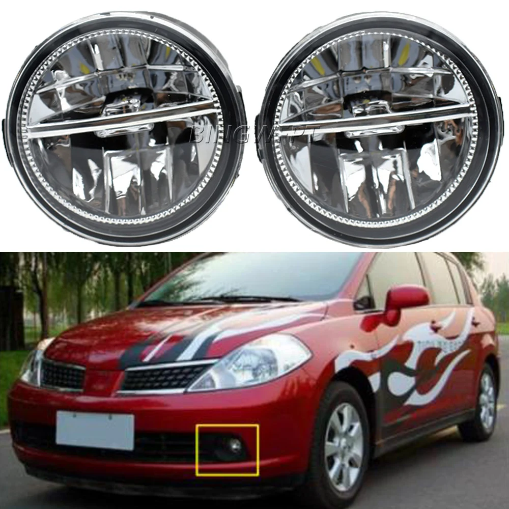 2 pçs led luzes de nevoeiro lâmpada para nissan tiida latio 2005 2006 2007 2008 faróis faróis led halogênio luz nevoeiro