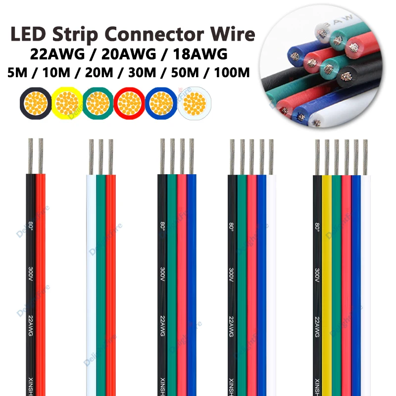 �y�Z�[�����z5-100m LED�P�[�u�� 18 20 22AWG �t�b�N�A�b�v���C���[ 6 5 3 2 4�s�� RGB �����P�[�u�� LED�X�g���b�v WS2812B �s�N�Z�����C�g SM JST�R�l�N�^�p