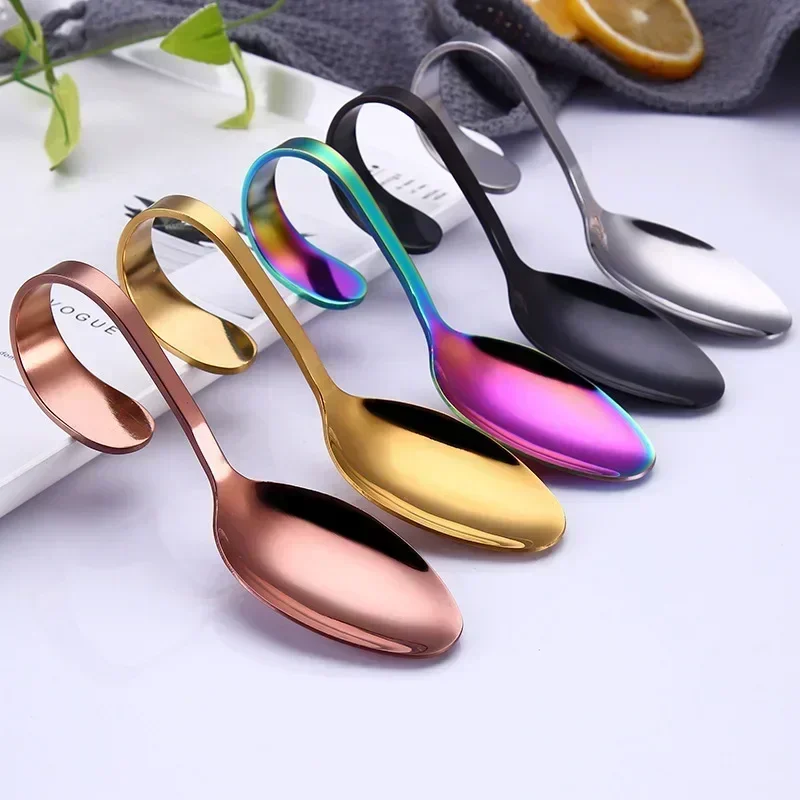 

Stainless Steel Service Tableware Curved Handle Spoon Hotel Golden Independent Dining Curved Hotel Supplies Spoon