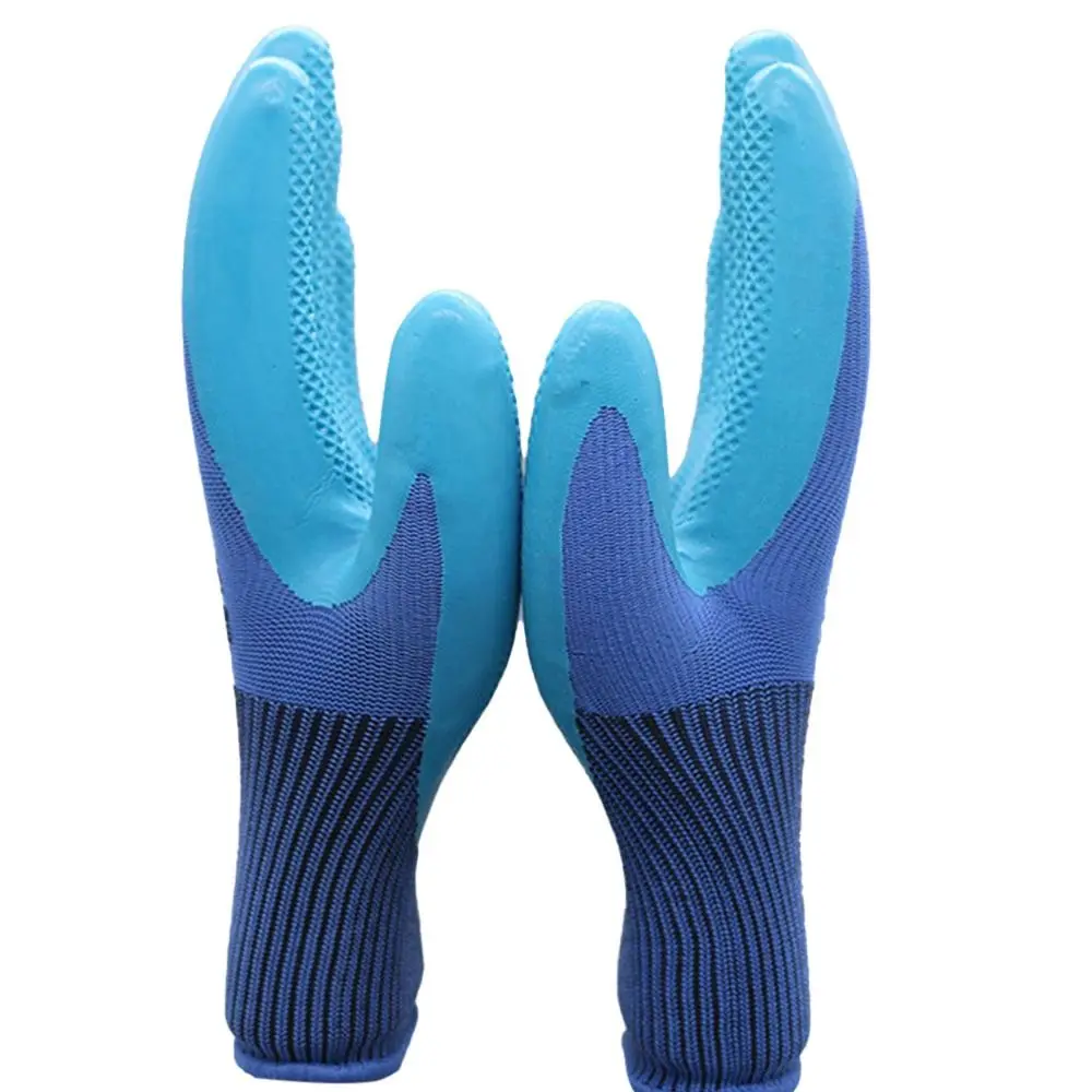 Blue Embossing Latex Work Safe Gloves Antiskid Breathable Elastic Protective Mittens for Construction Site Mechanical Repair