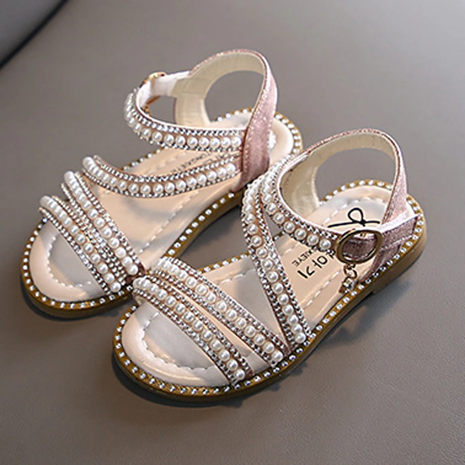 أحذية الأميرة الصيفية للفتيات ذات الإصدار الكوري لؤلؤية رائعة مفتوحة من الأمام، ملابس يومية عصرية مضادة للانزلاق مع صنادل تنانير