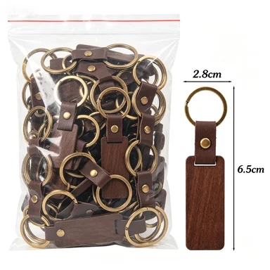 100 stuks Blanks Hout PU Lederen Sleutelhangers Houten Sleutelhangers Laser Gegraveerde Sleutelhangers voor Auto Ornament Geschenken DIY Accessoire Naamplaatje