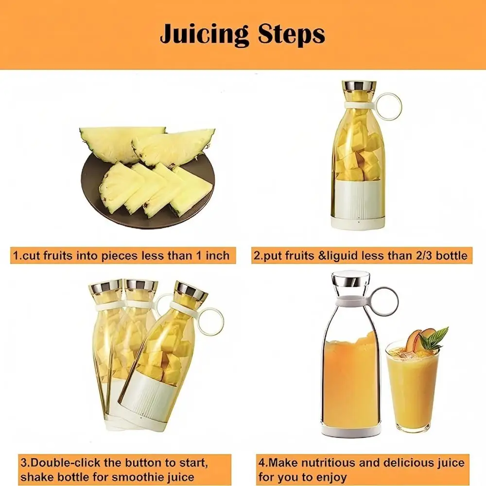 عصارة محمولة 350 مل قابلة لإعادة الشحن، خلاط برتقالي لاسلكي، خلاط فواكه USB 50 وات، شحن سريع من مستودع الولايات المتحدة
