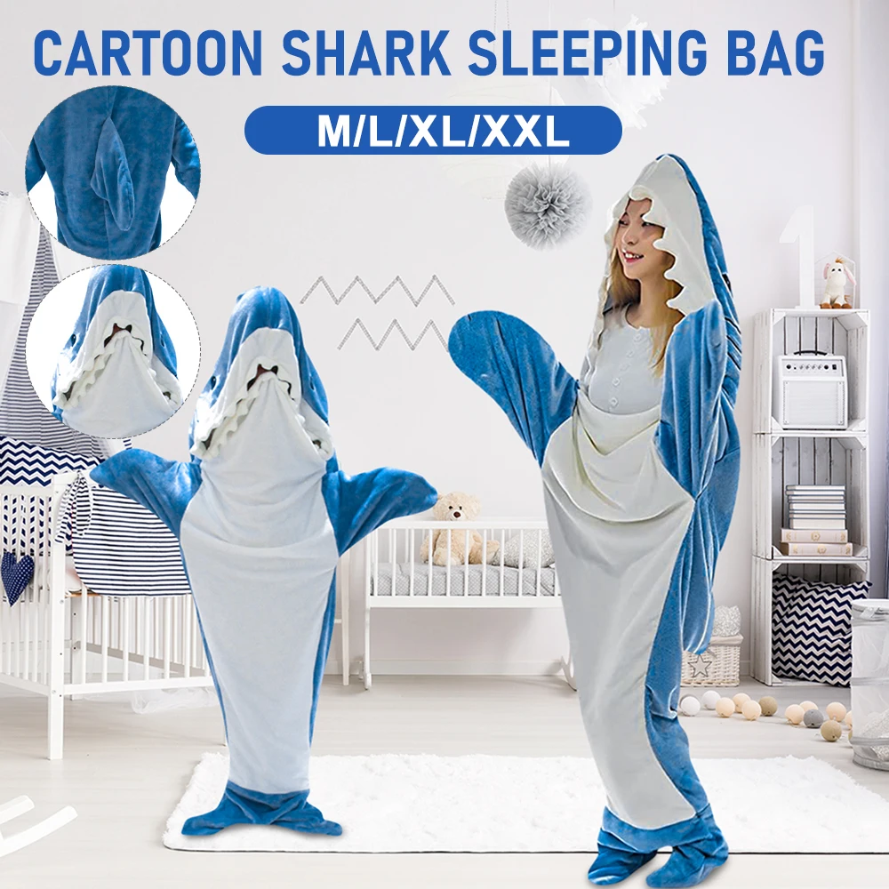 

Shark Blanket Hoodie Oversized Flannel Blanket Hoodie Super Soft Cozy Cartoon Shark Costume One-Piece Sleeping Bag for Adult