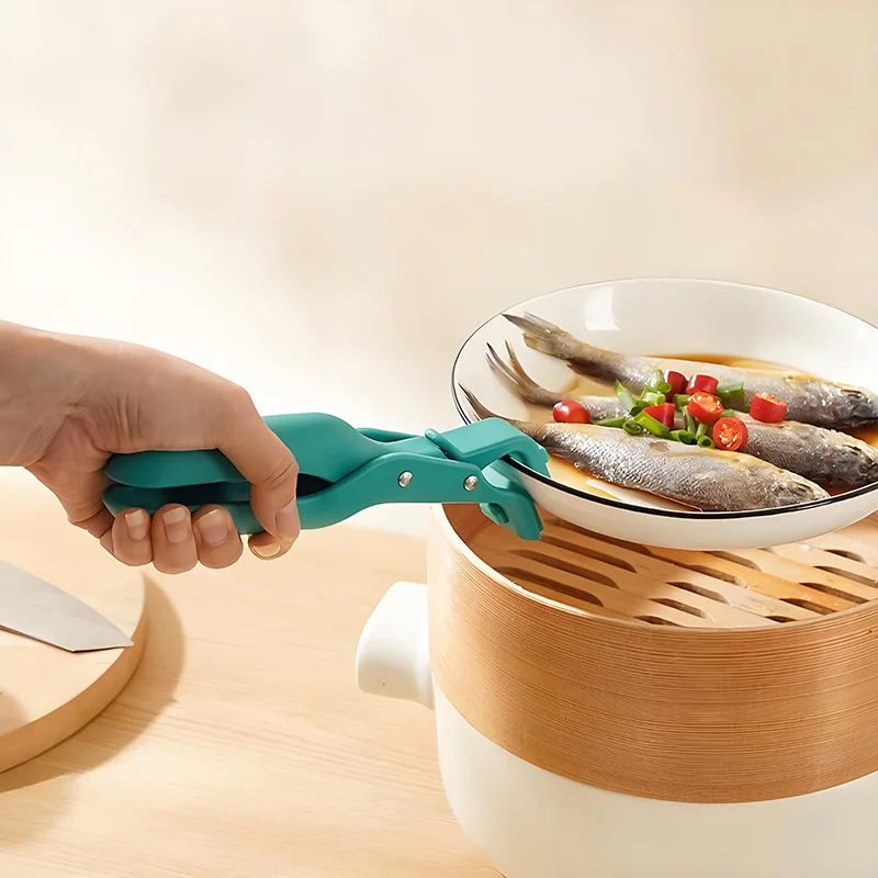 1 Pcs Clip Hot Dish Plate Bowl Clip Retriever Tongs Silicone Handle Kitchen Tool Air Fryer Camping Tool Non Slip Pot Pan Gripper