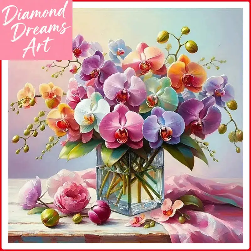 Frameless, 5D DIY Phalaenopsis Vase Diamond Painting New Arr