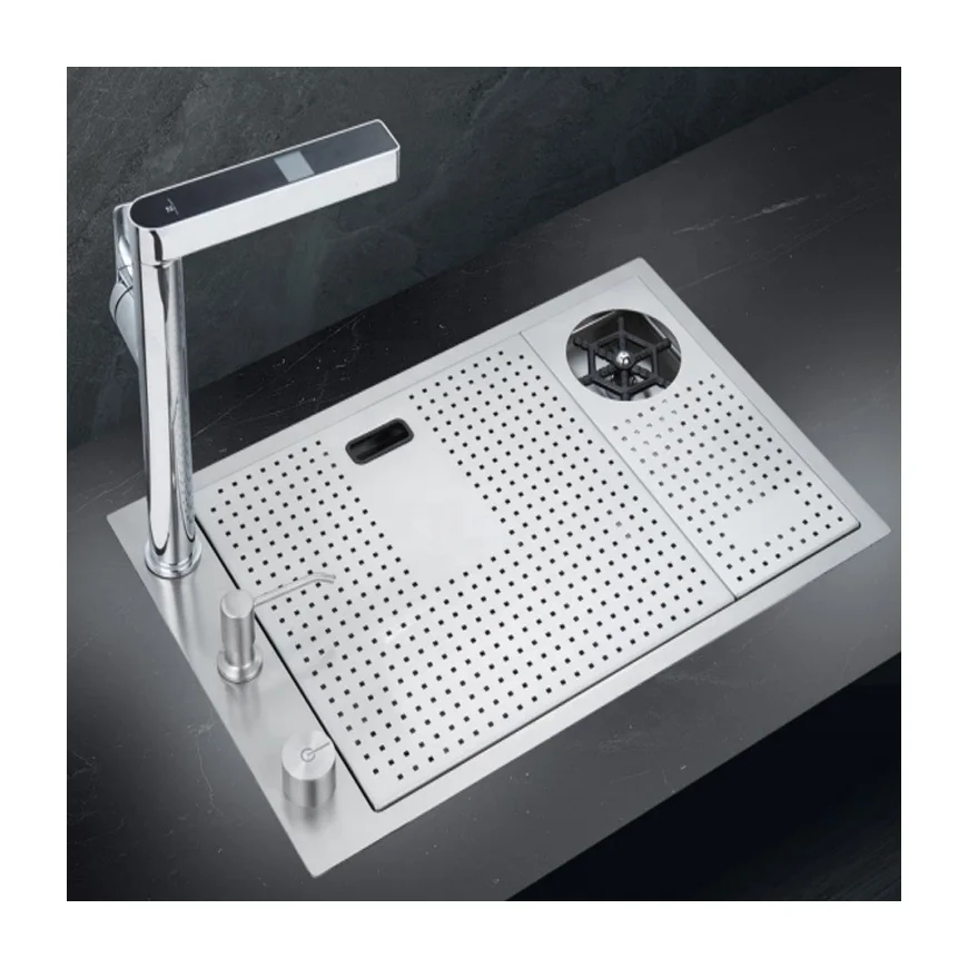 

Stainless Steel Bar Sink for Coffee Shop & Home, with Storage, Cup Washer & Glass Rinser