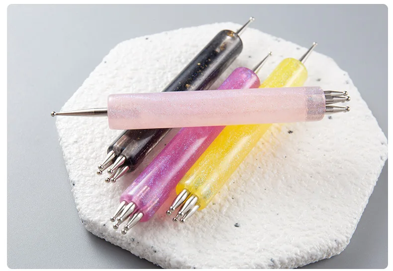 DIY Nagelkunst 5-Blütenblatt-Punktierwerkzeug Blumenformer Doppelendiger Strass-Picker zum Zeichnen winziger Punkte Glitzer-Griff Maniküre-Nagelwerkzeuge – Detail 9