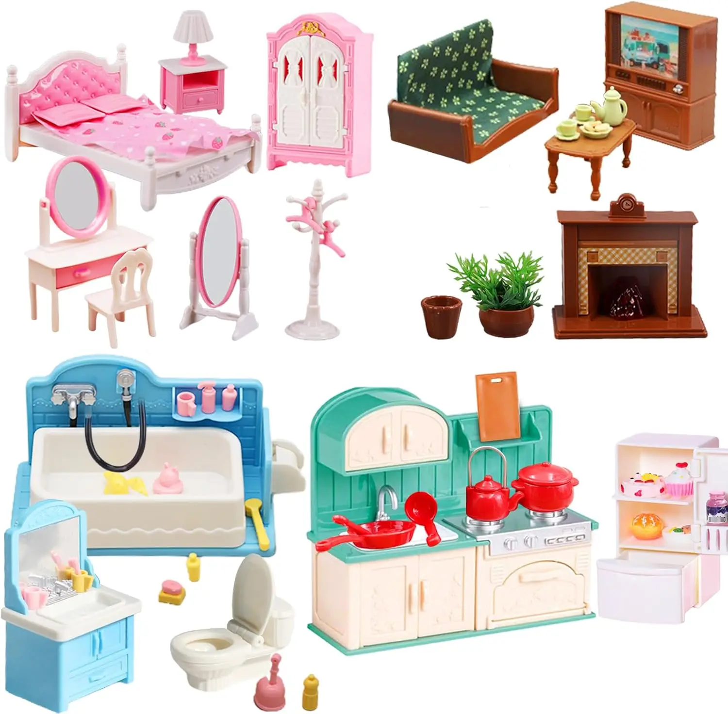 Dollhouse Furniture Mini Doll House Furniture Accessories Set Kitchen & Bathroom Toy Educational Pretend Play Toys for Toddler
