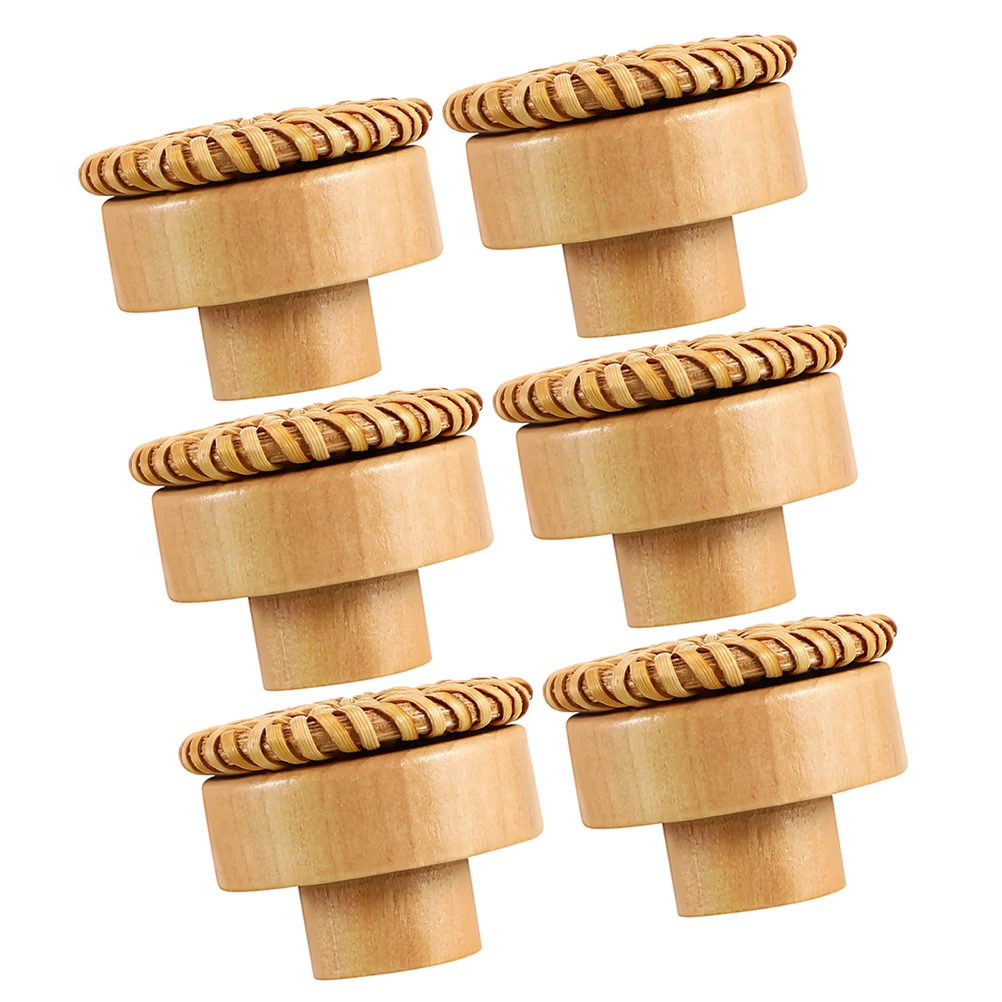 

6 Pcs Woven Round Wooden Knobs Natural Wood Handle Cabinet Dresser Pulls Boho Rattan Vintage Decorative