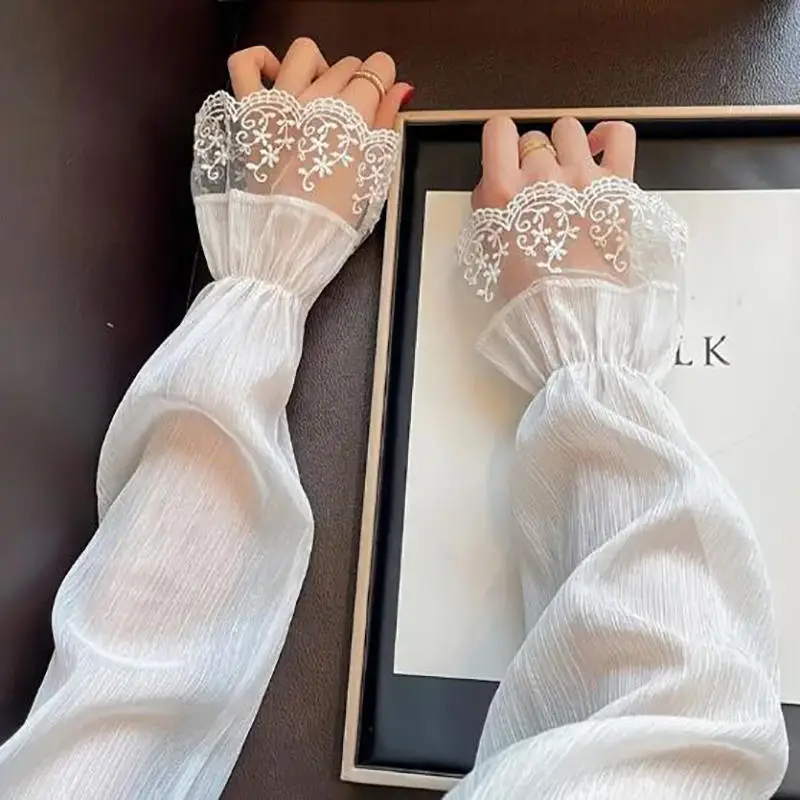 

Summer Long Sleeves Women Lace Cycling Driving Arm Warmers Uv Protection Loose Cool Hand Sleeves Fashion Fingerless Gloves