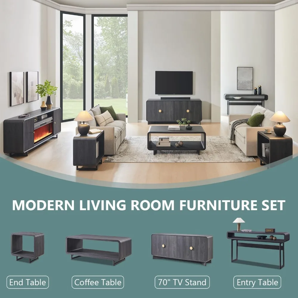 Современный двухуровневый журнальный столик с местом для хранения вещей, минималистичный изогнутый дизайн для прямоугольной деревянной центральной части гостиной