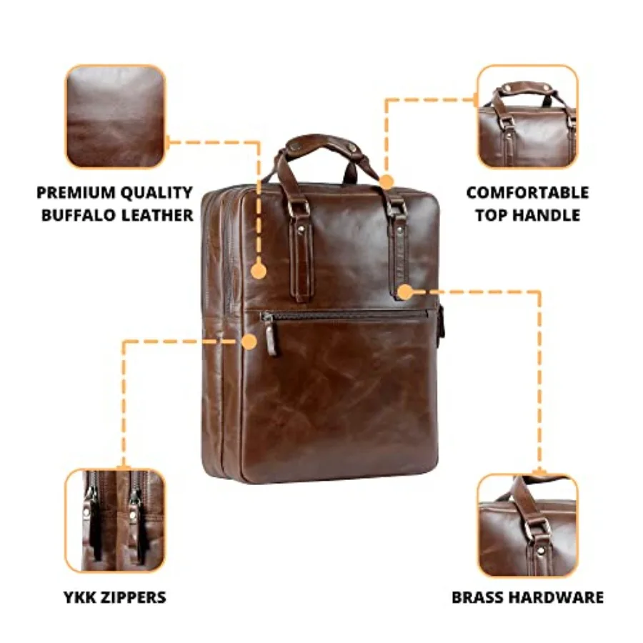 حقيبة ظهر جلدية للرجال والنساء مقاس 18 بوصة - حقيبة ظهر للكمبيوتر المحمول من الجلد المحبب بالكامل - حقيبة ظهر للتخييم والسفر - Ca #2