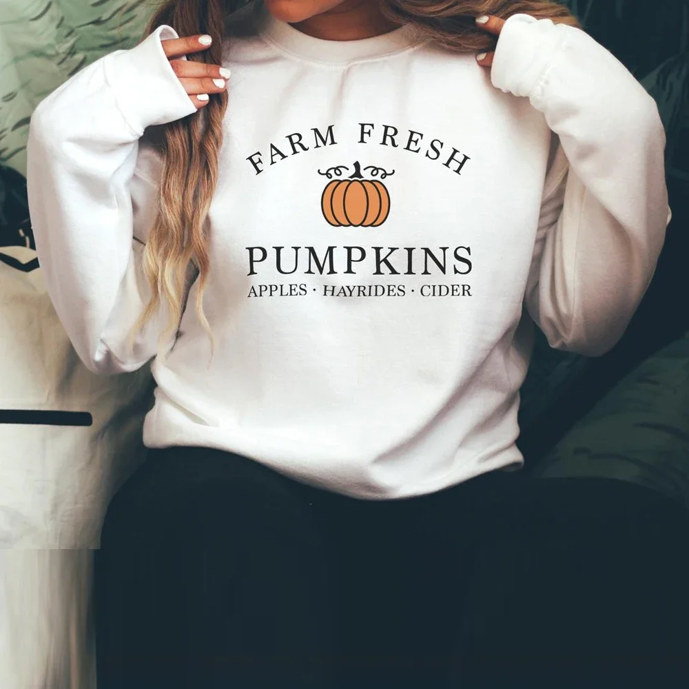 New Women\'s Fall Sweatshirt Farm FreshPumpkin Sweatshirt Vintage pumpkin Patch Halloween crewneckpullover Sweatshirt 100% cotton