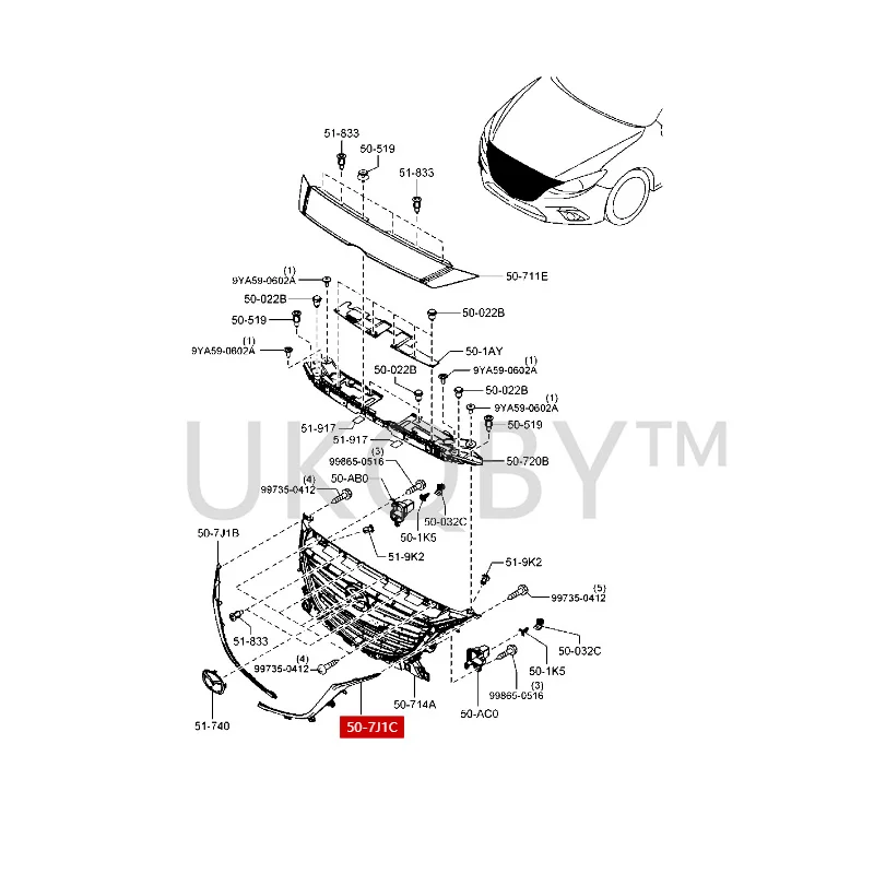 BKC3507J1 BKC3507K1 Suitable for Ma zd a 3 Axela Middle mesh bright strip radiator grille decorative strip