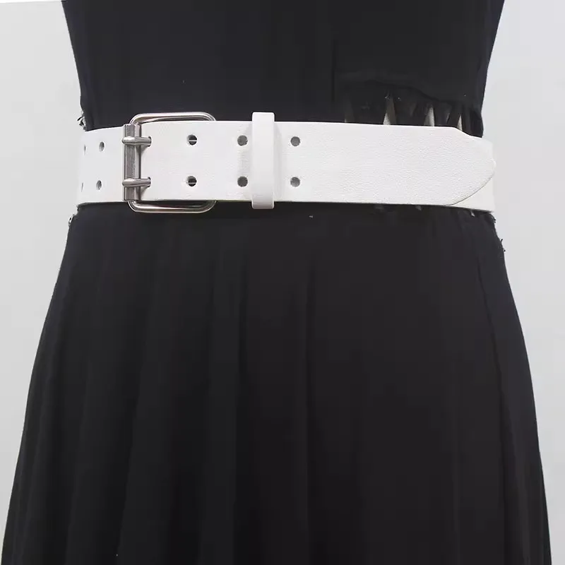 Women's Fashion White Black Genuine Leather Cummerbunds Female Dress Corsets Waistband Belts Decoration Wide Belt R2474