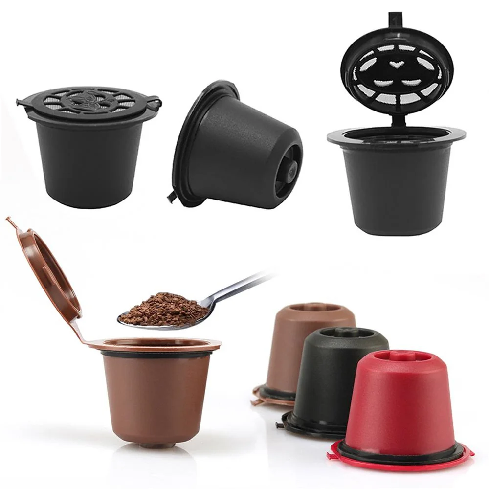 1Pcs Coffee Capsule Reusable Refillable Nespresso Coffee Capsule with Plastic Spoon Filter Pod Brush