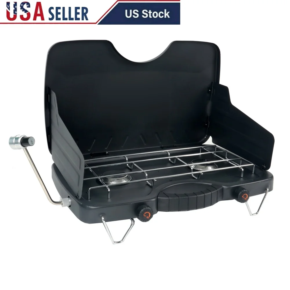 

Портативная пропановая походная печь с двумя конфорками и ветрозащитой 20000 БТЕ, идеальная уличная кулинария, пеший туризм, охота, отключение электроэнергии