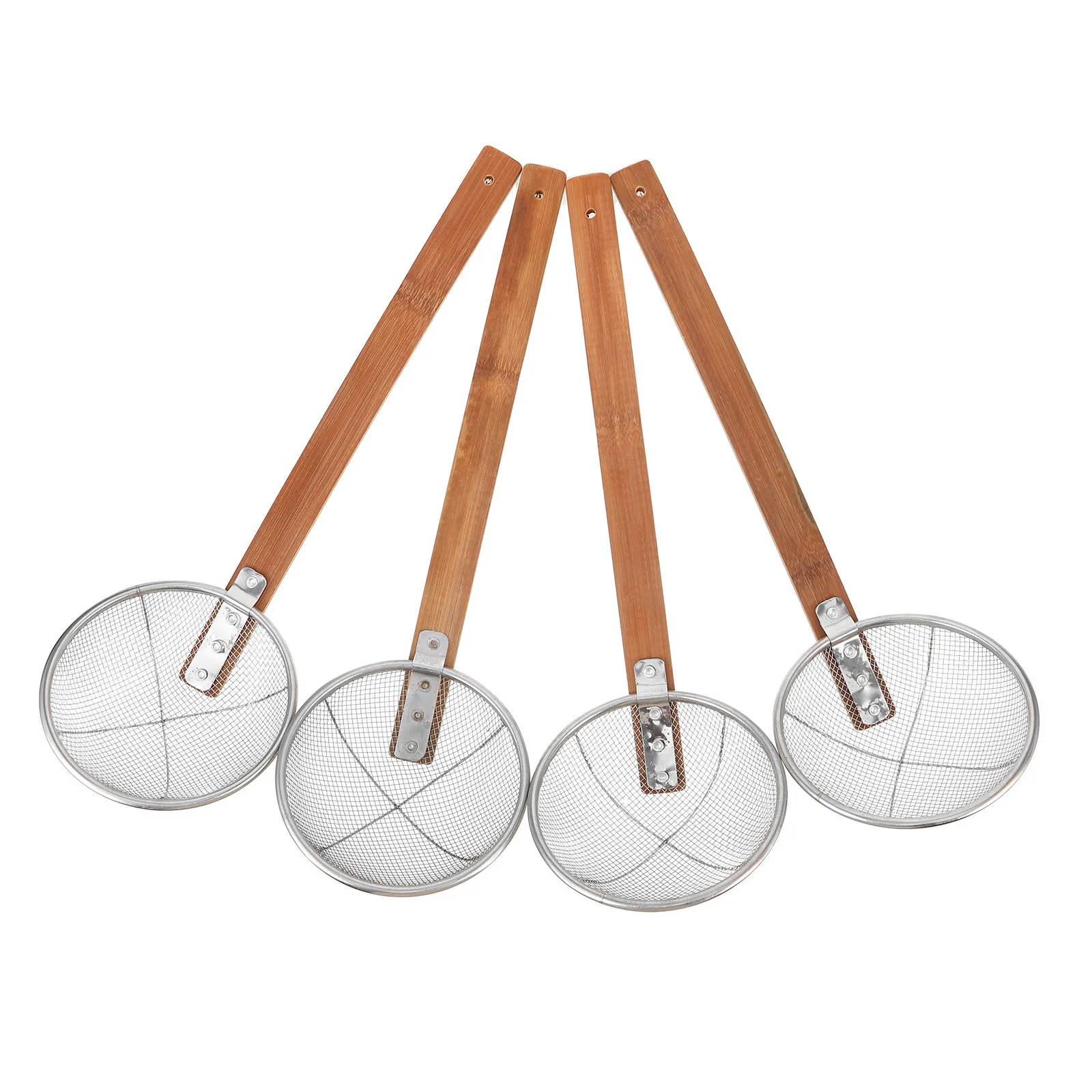 

4Pcs Stainless Steel Spider Skimmer Ladle with Wooden Handle 15Cm Fine Mesh Strainer for Hotpot Soup Pasta Frying Baking Asian