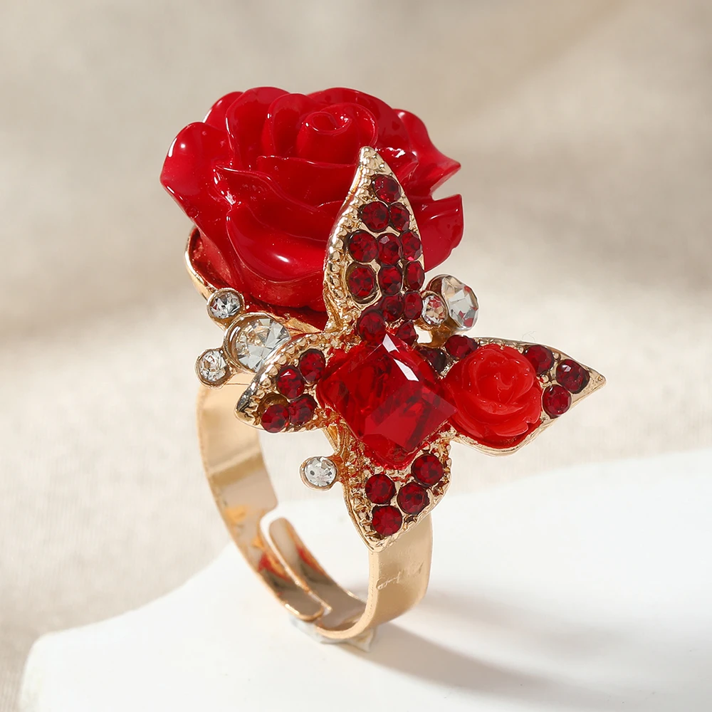 Ethnic style butterfly rose ring, retro Bohemian alloy, fashionable and personalized hot selling bracelet