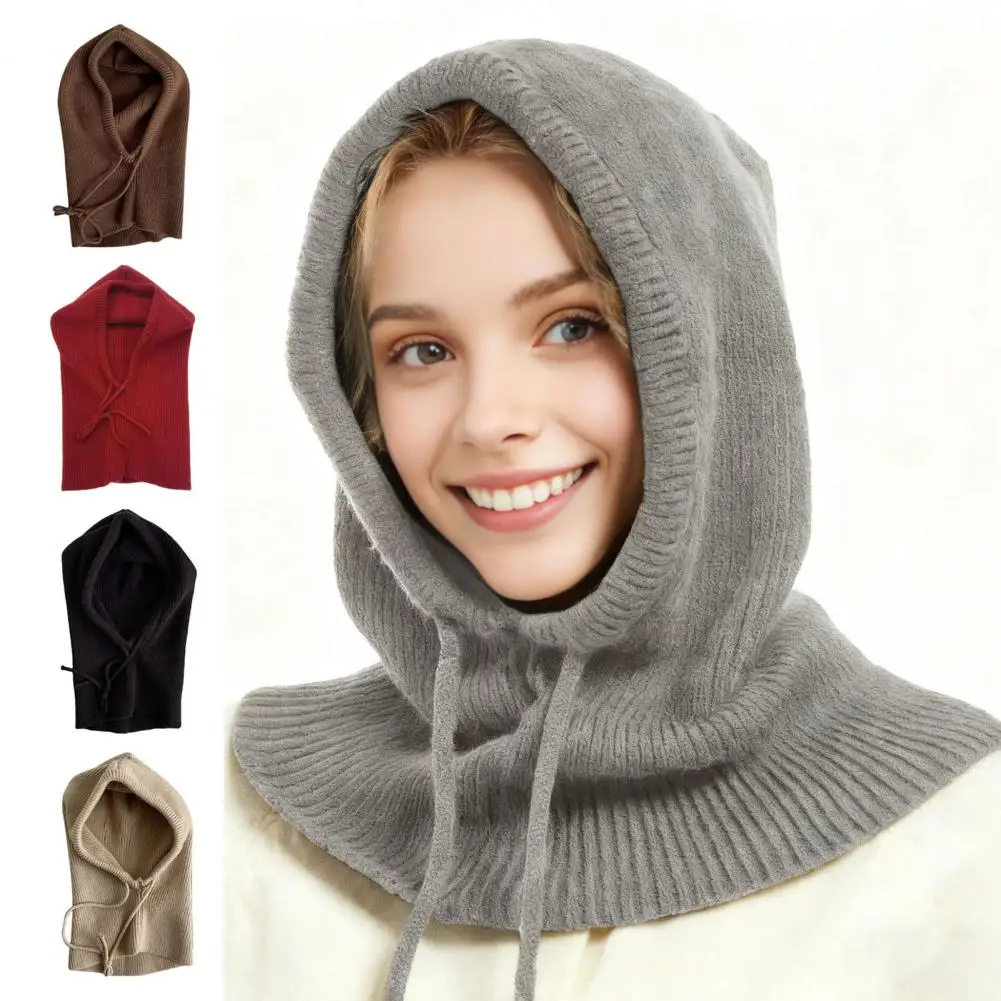Acrylic Wool Winter Hat Street Style Winter Hat Scarf Winter Wool Scarf Hat with Adjustable Straps Warm Neck Gaiter for Outdoor