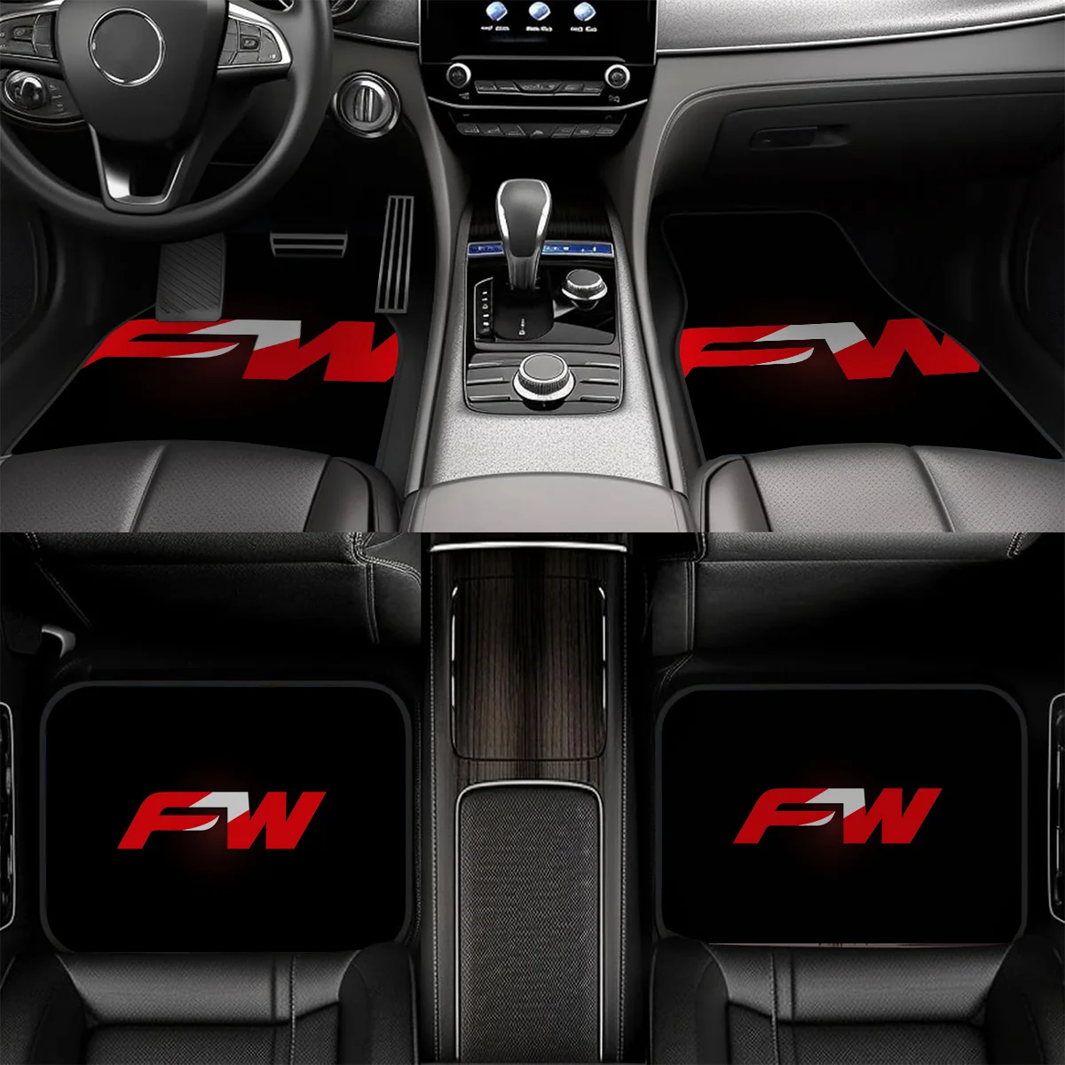 4pcs Non-Slip Polyester Car Foot Mats With Red 