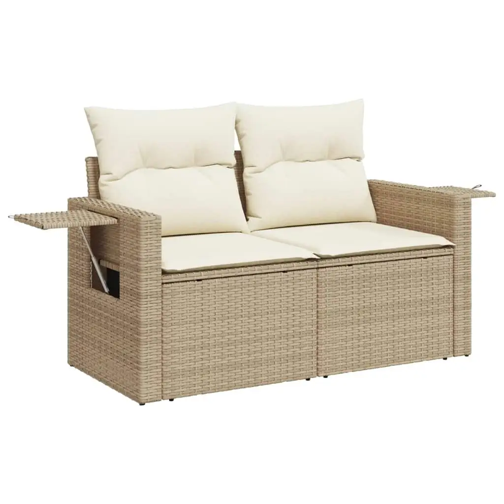 Gartensofa-Set Beige PE Rattan pulverbeschichteter Stahl aus gehärtetem Glas