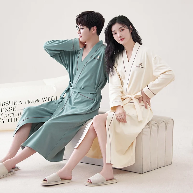 2024 Autumn Couple Long Sleeve 100% Cotton Kimono Robes for Women High Quality Soft Sleepwear Bathrobe Men Homewear Home Clothes