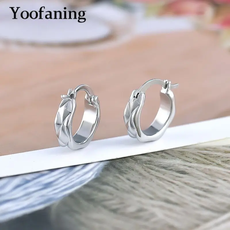 

925 Sterling Silver Ear Needle Classic Simple Lozenge Hoop Earrings Fashionable and Elegant Women's Daily Leisure Ear Jewelry