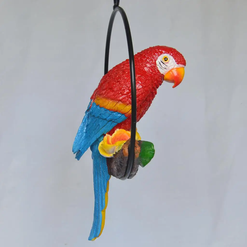 Cartoon Animal Decals Resin Parrot Figurine Hanging Sculpture Garden Decoration for Lawn Patio