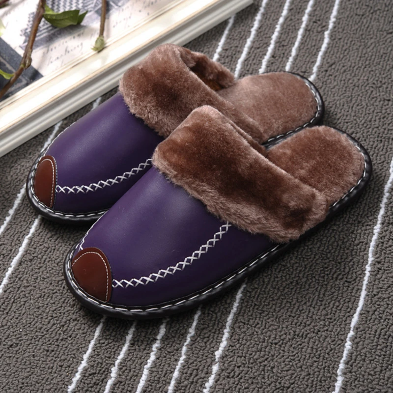 Warme Baumwoll pantoffeln 2023 Winter Indoor dicken Boden Hausschuhe koreanische Version Paar rutsch feste Leder pantoffeln Modes chuhe