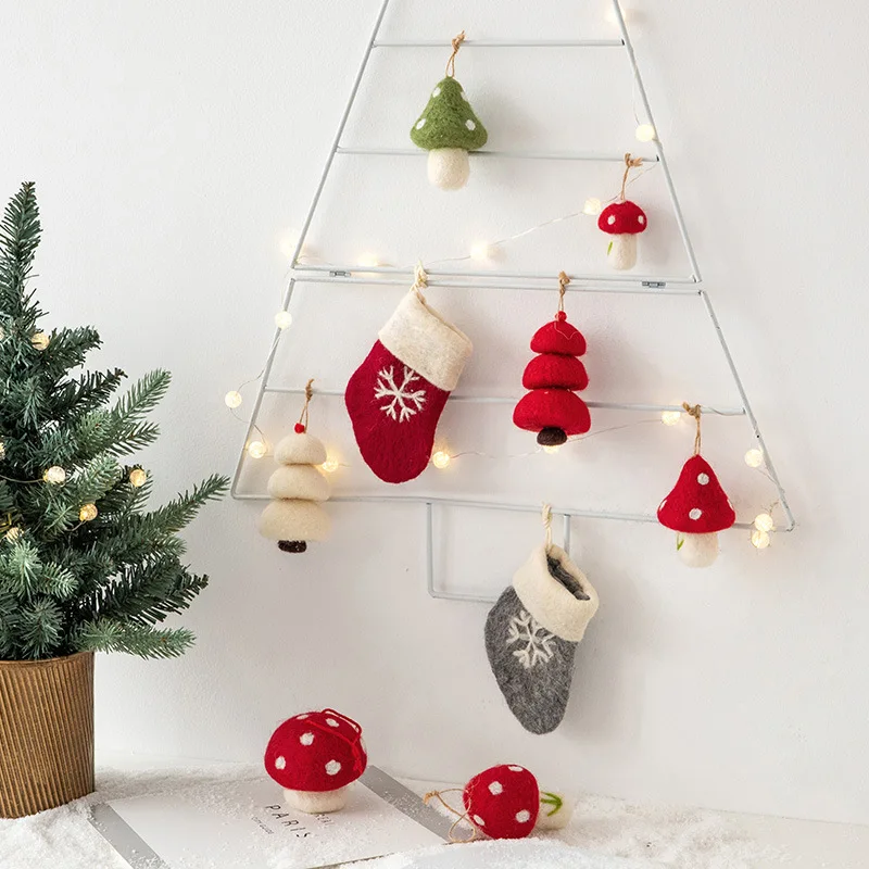 Natale feltro di lana fungo decorativo albero di natale ciondolo impiccagioni accessori fatti a mano fai da te fungo giocattoli carini regalo in