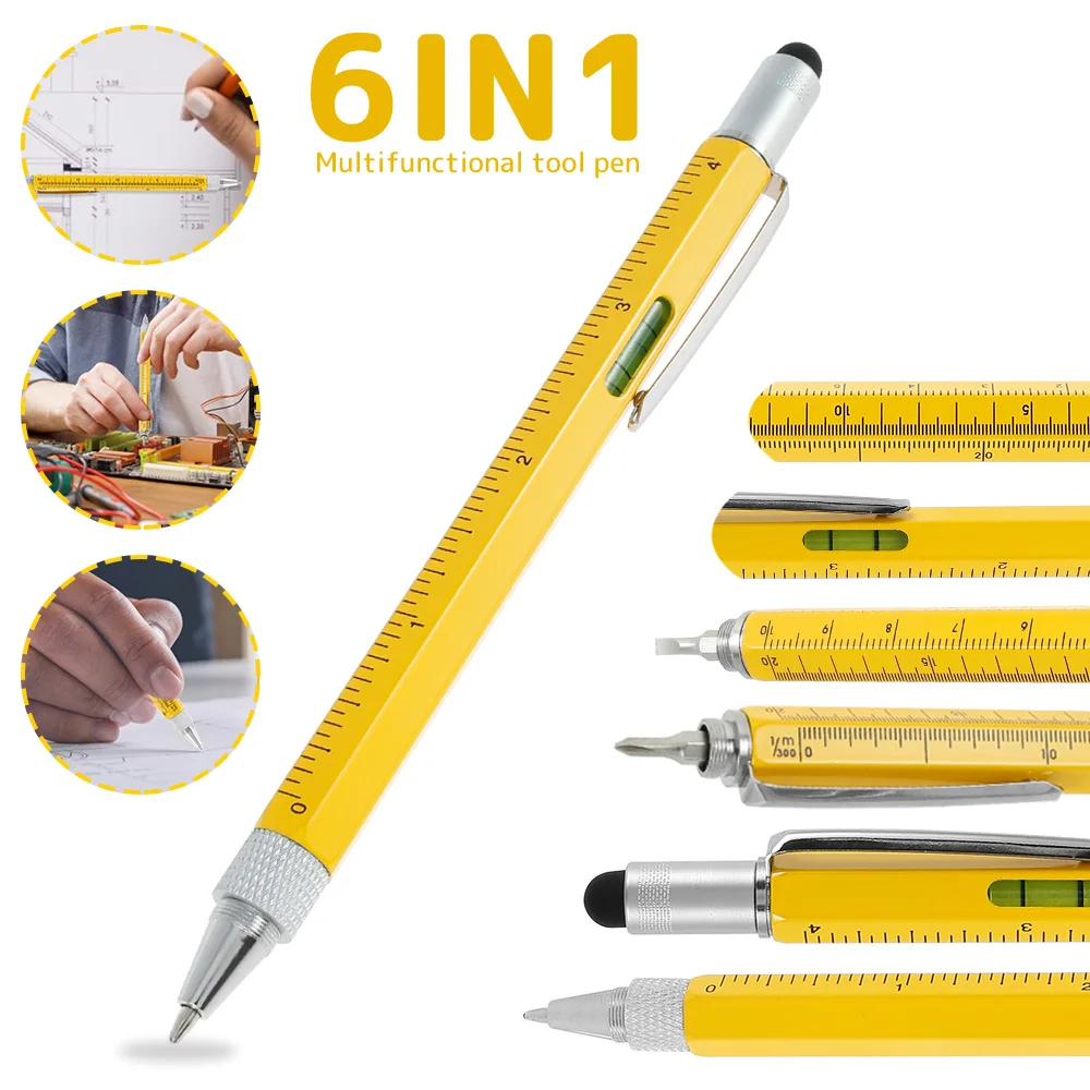 New Multi Tool Pen All In 1 Ballpoint Pen with Ruler Level Cross Flat Head Screwdriver Touch Screen Pocket Multitool Pen