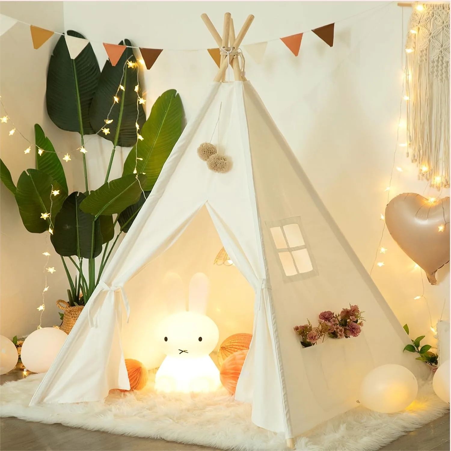

Kids Teepee Tent with Cotton Canvas for Indoor Outdoor Play and Sleepovers
