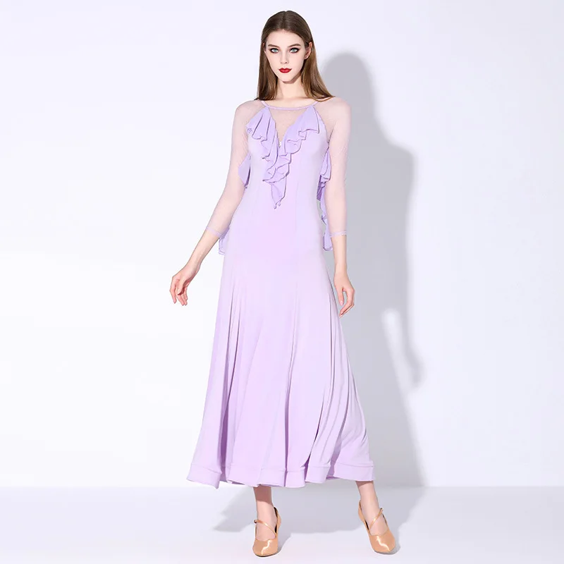 

Elegant and Beautiful Women's Waltz Modern dress Ruffle Sleeve Slim Fit Version Solid Color Ballroom Dance Waltz Dance Costume
