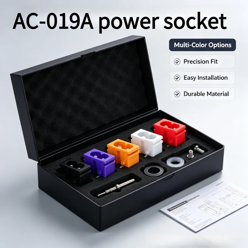 AC‑019A Power Connector, 90‑Degree Female Receptacle, Figure‑8 Socket IEC C6 Connector with Solid Pins