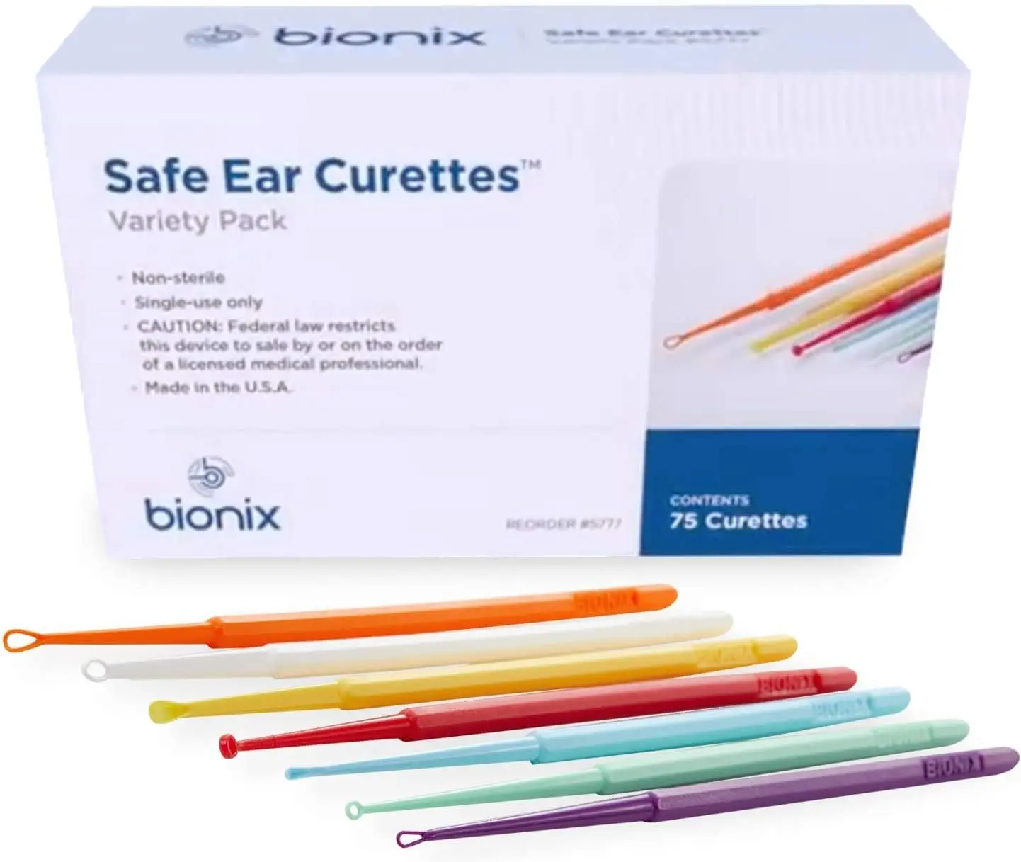 

Earwax Removal Variety Pack, Plastic Curettes, 75 Count Single-Use for Healthcare Providers