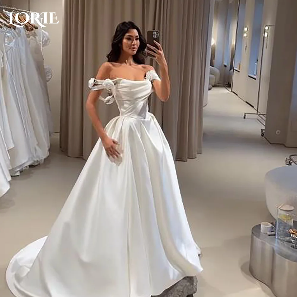 

LORIE Satin Square Neck Wedding Dresses Arabia A-Line Puff Long Sleeve Bridal Gown Princess Bride Dress Customized Simple Dress