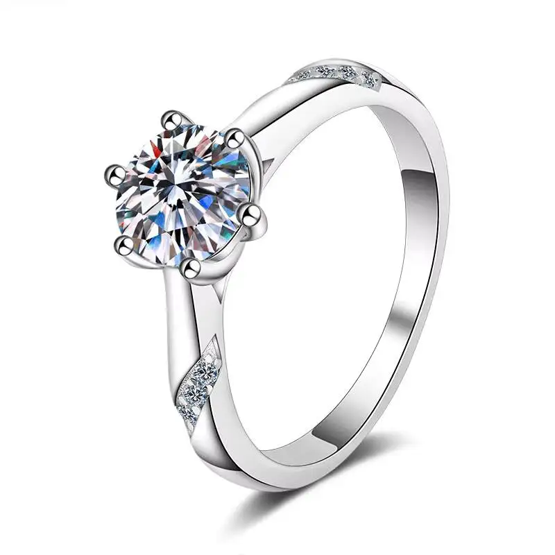 

Precision-plated Platinum S925 Sterling Silver Moissanite Six-claw Spiritual Women's Versatile 50 Points 1 Carat 2 Carat Ring