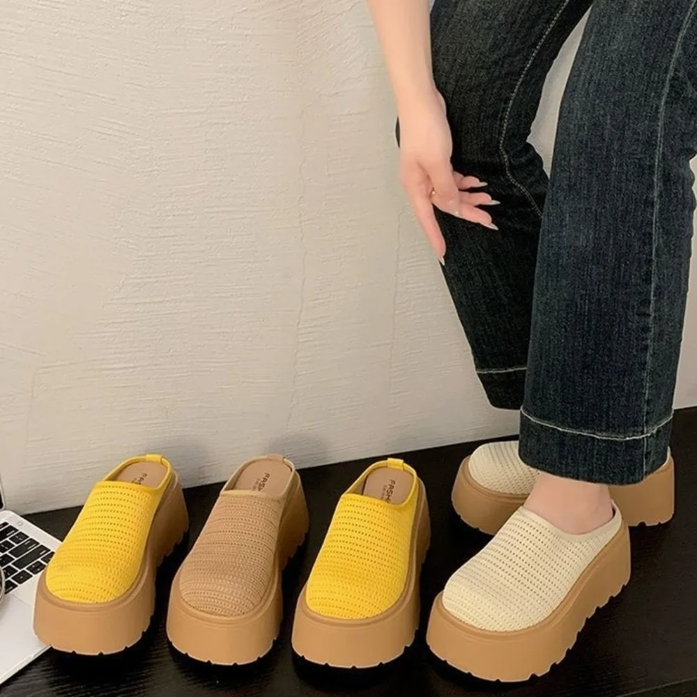 패션 휴가용 샌들 슬리퍼 미끄럼 방지 플랫 슈즈 메쉬 해변 샌들 심플 방수 두꺼운 밑창 슬리퍼 야외용