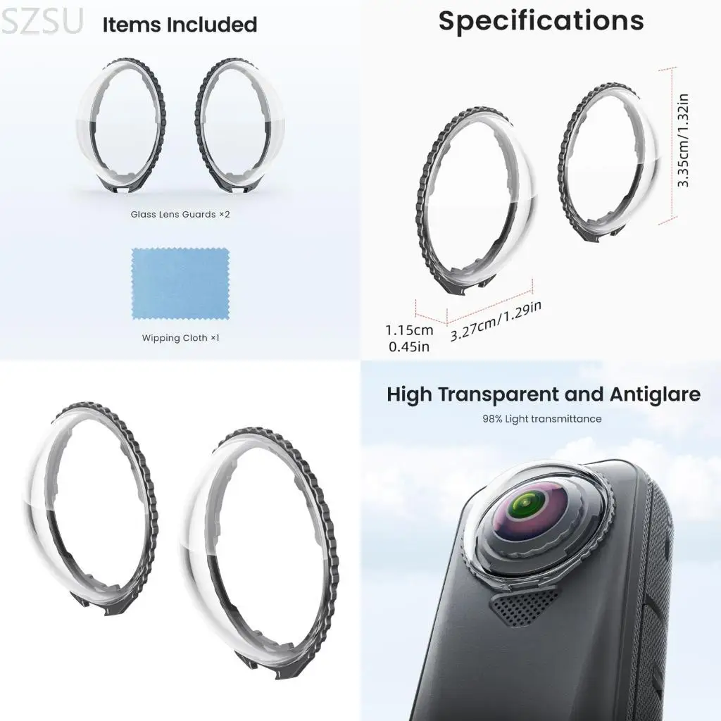 SZSU Thin 33.5mm Lens Cover for X4 Air Sports Cameras High Impact Resistance Protective Glass Cover for Outdoor Activity