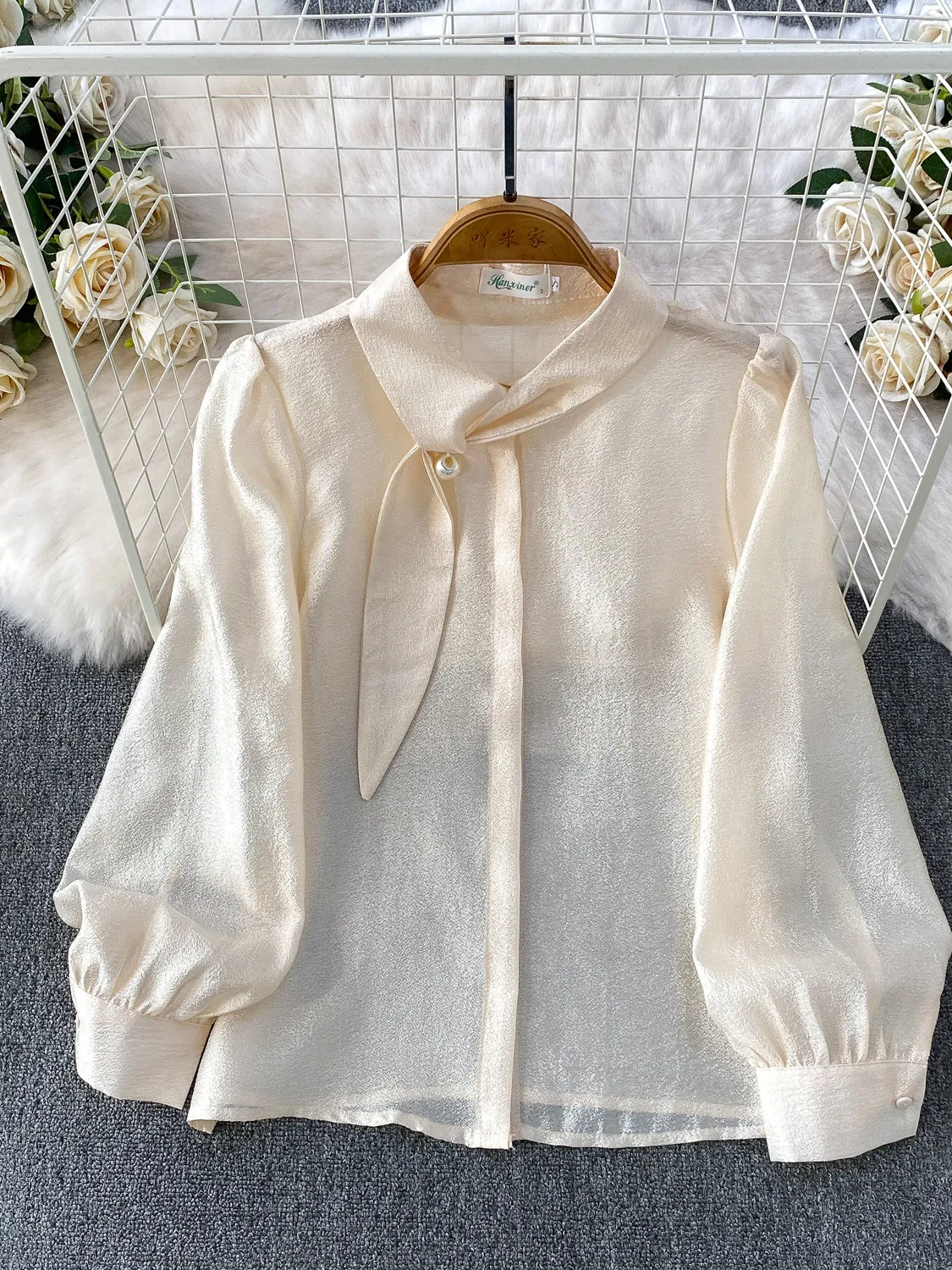 

Women's Apricot Blouses and Shirts Korean Style Vintage 2000s Elegant Y2k Long Sleeve V-Neck Oversize Shirt Clothes 2026 Spring
