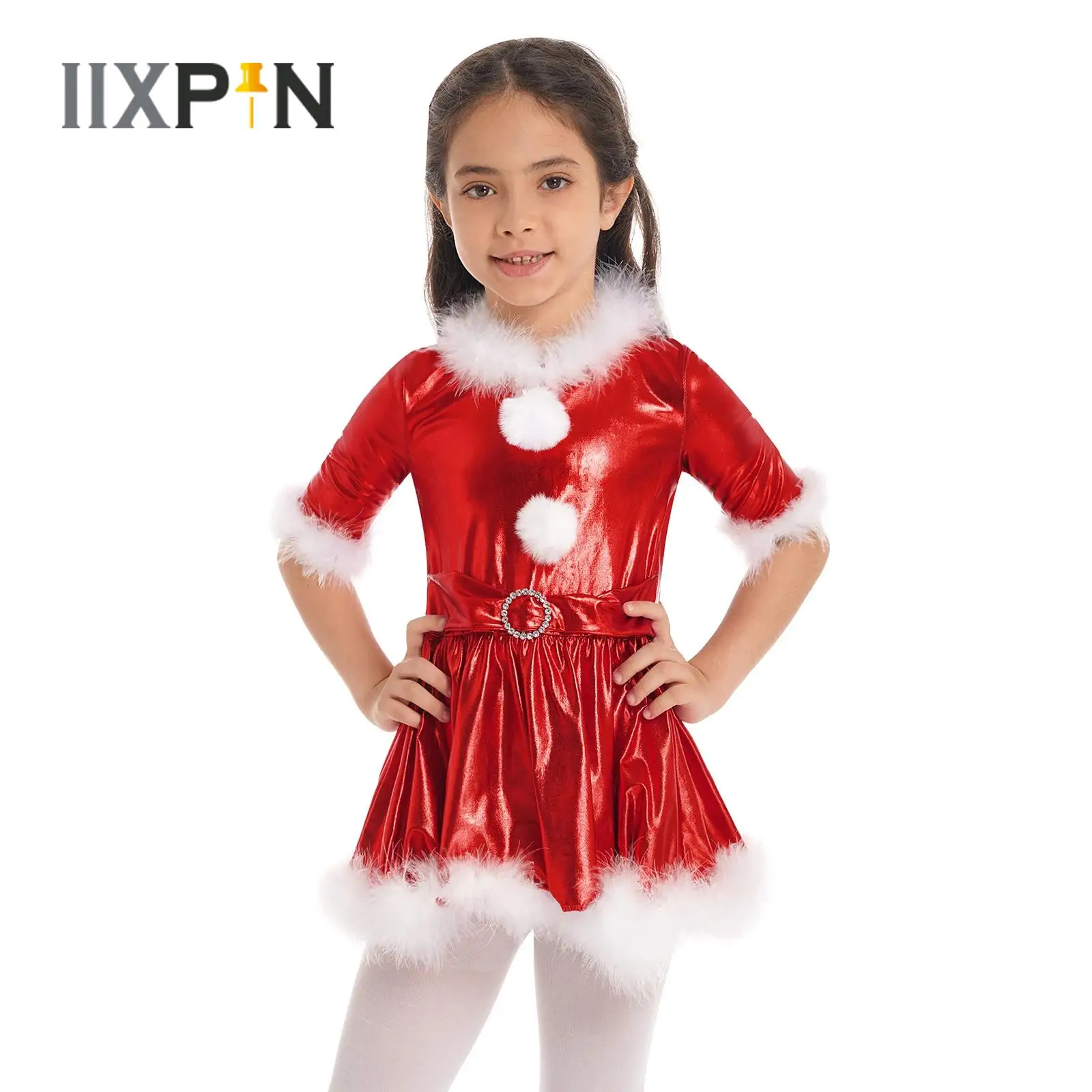

Girls Jazz Dance Costume Shiny Metallic Red Christmas Dress Jazz Ballet Dance Figure Ice Skating Dress Stage Performance Dress