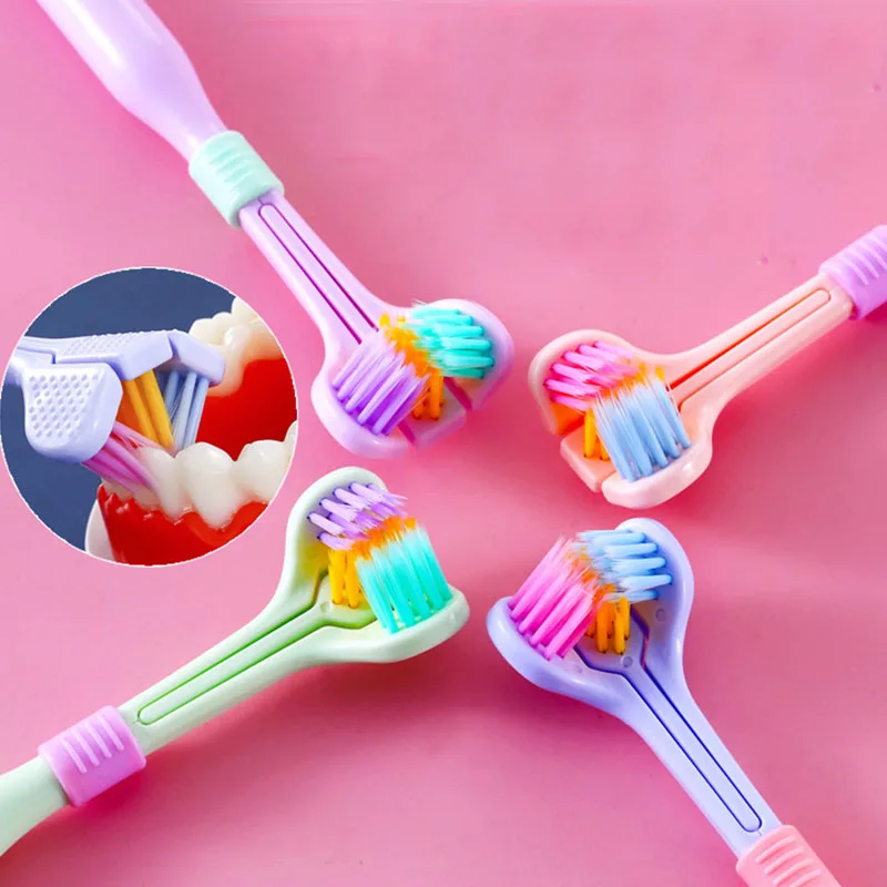 Três lados escova de dentes macia do cabelo para adultos, ultra fina cerdas macias, Oral Care Escova de dentes de segurança, Oral Health Cleaner