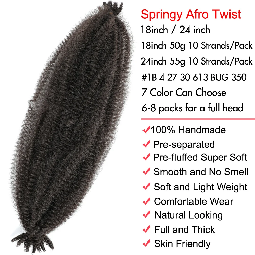 Elastico Afro Twist Capelli Marley Capelli Prefluffed Spring Twist Capelli Twist Twist Up Kinky Twist Torsione cubana Capelli all'uncinetto per le donne nere