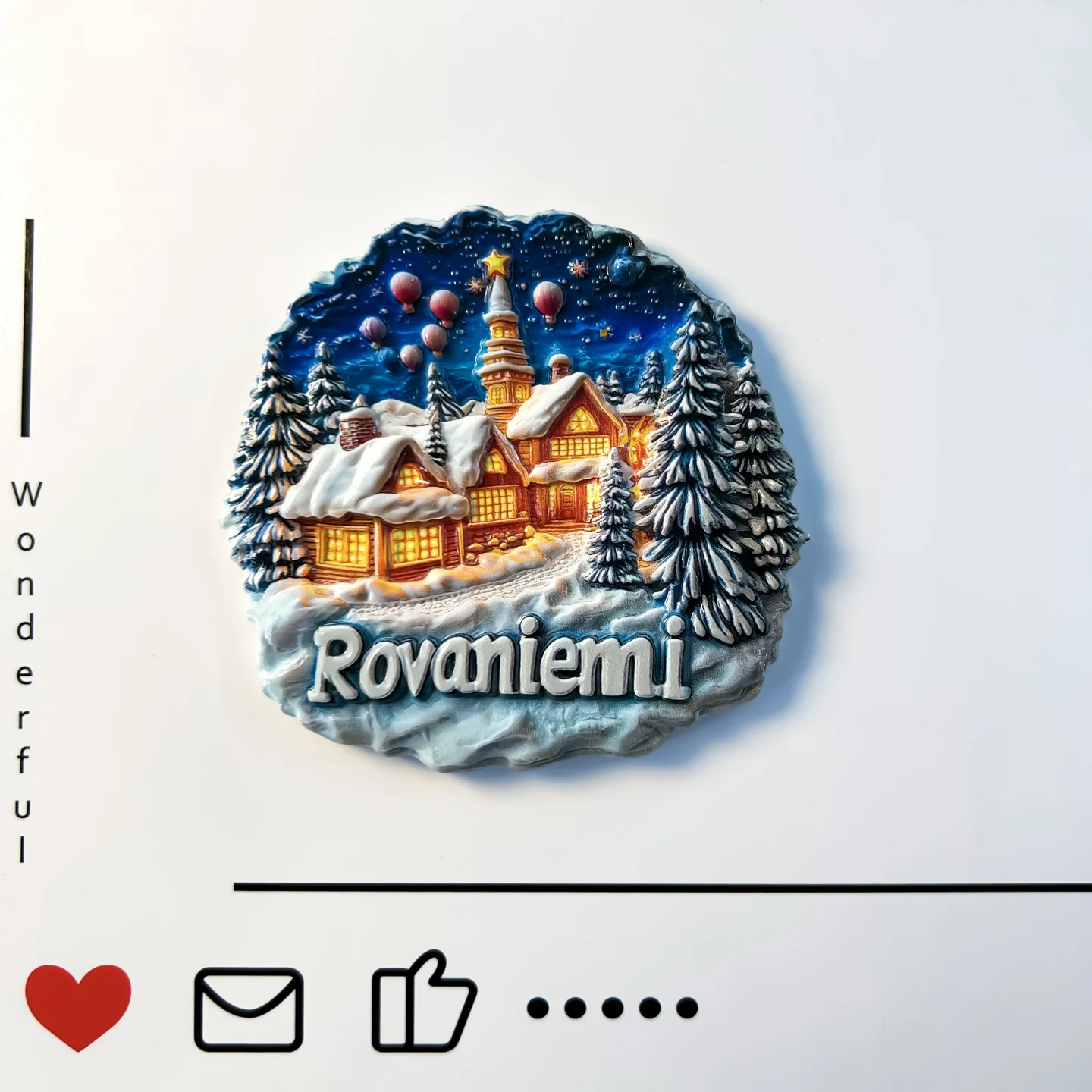 Finland, Rovaniemi, handicrafts, Santa Claus  hometown, creativity, snow view wooden houses, refrigerator stickers