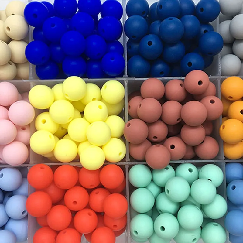 50PCS/Lot 15MM Round Silicone Beads  Loose Spacing Beads For Jewelry Making  Pacifier Chain Pen Set Necklace Accessories